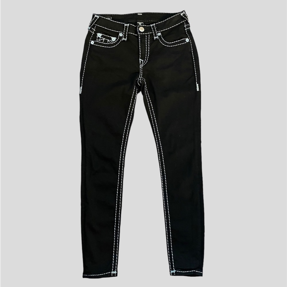 True Religion Black Skinny Jeans w Stitching Details Size 27 - Picture 1 of 5